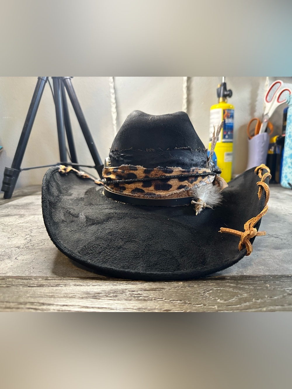 New Black Leopard Cowgirl Hat